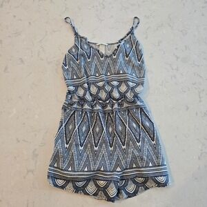 HM Navy White Geometric Tribal Print Romper Spaghetti Strap Boho Size 4